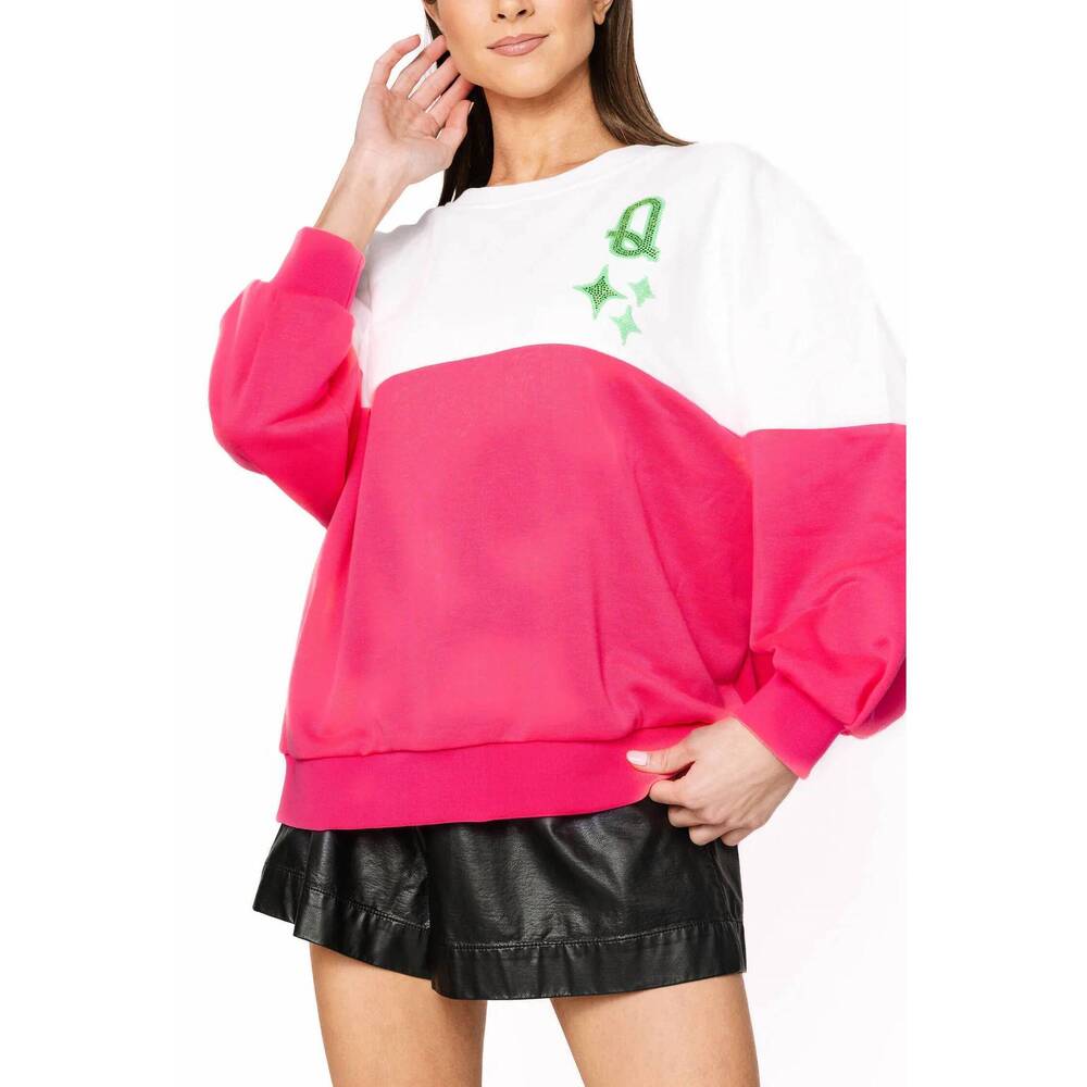 NEW QUEEN OF SPARKLES logo sweatshirt in white & neon pink